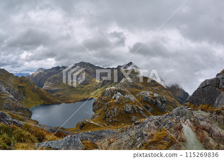 High mountain hiking trail on Routeburn track 115269836