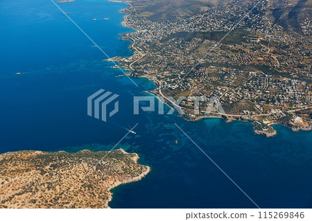 Aerial view of coastal landscape in Greece 115269846