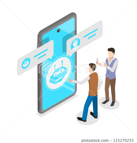 3D Isometric Flat Illustration of Chatbot Customer Support, AI Assistant. Item 3 3D Isometric Flat Illustration of Chatbot Customer Support, AI Assistant. Item 3 115270255