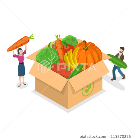 3D Isometric Flat Illustration of Vegetables Buying, Shopping Scene Set. Item 3 3D Isometric Flat Illustration of Vegetables Buying, Shopping Scene Set. Item 3 115270256