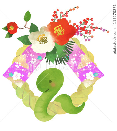 Year of the Snake - Shimenawa, decorations and snake illustration Year of the Snake - Shimenawa, decorations and snake illustration 115270271