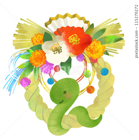 Year of the Snake - Shimenawa, decorations and snake illustration Year of the Snake - Shimenawa, decorations and snake illustration 115270272