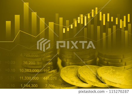 Japan flag on stock investment trading with coin and graph. 115270287