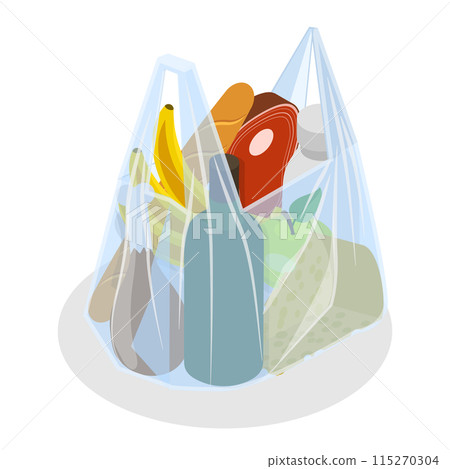 3D Isometric Flat Illustration of Shopping Bags, Different Grocery Sets. Item 2 115270304