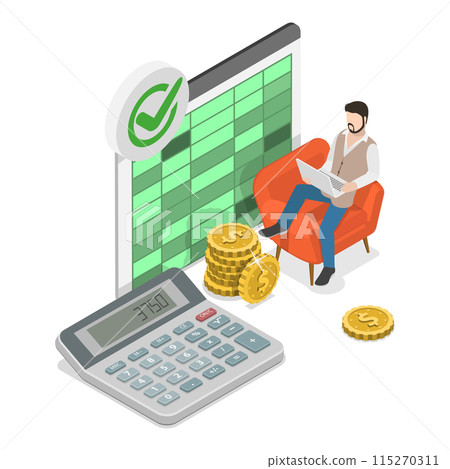 3D Isometric Flat Illustration of Data Analysis, Business Reporting and Audit. Item 1 115270311