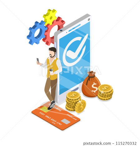 3D Isometric Flat Illustration of Bank Credit, Money Borrowing. Item 1 115270332