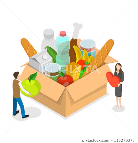 3D Isometric Flat Illustration of Donation and Volunteering, Charity Social Support. Item 3 115270373