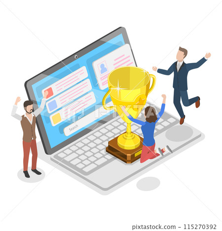 3D Isometric Flat Illustration of Achievement Rewards, First Place, Businesss Successs. Item 3 115270392