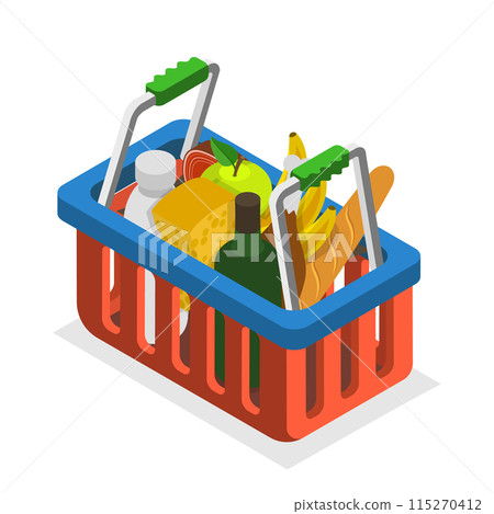 3D Isometric Flat Illustration of Shopping Bags, Different Grocery Sets. Item 5 115270412