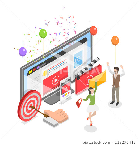 3D Isometric Flat Illustration of Motion Design Studio, Video Marketing Service. Item 3 115270413