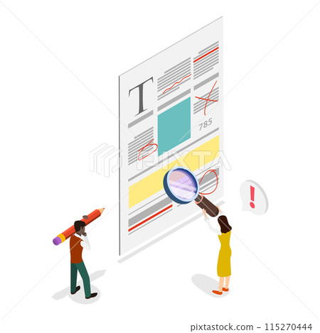3D Isometric Flat Vector Illustration of Proofreading and Copywriting, Spell Check. Item 3 115270444