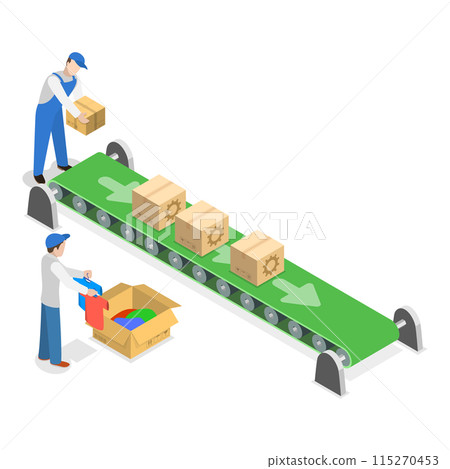 3D Isometric Flat Vector Illustration of Apparel Manufacturing, Clothes Factory. Item 3 115270453