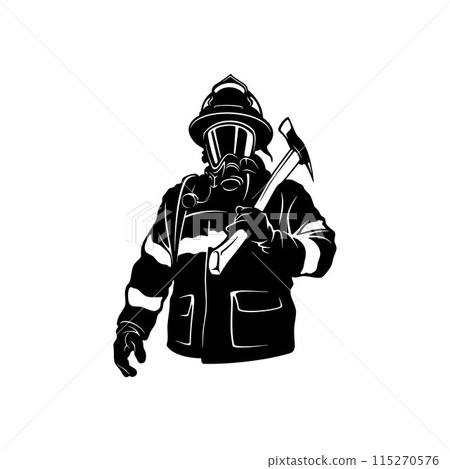 Fireman, firefighter stencil. Firefighter black icon on white background Fireman, firefighter stencil. Firefighter black icon on white background 115270576