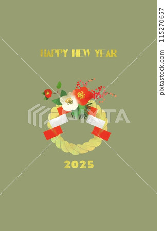Stylish New Year's card with shimenawa illustration for 2025 Stylish New Year's card with shimenawa illustration for 2025 115270657