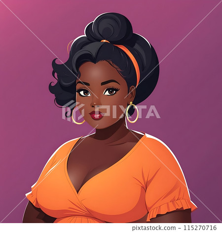 Simple isolated illustration: avatar of a cute young woman with voluptuous curves and a high hairstyle. Perfect for social media profiles and forums 115270716