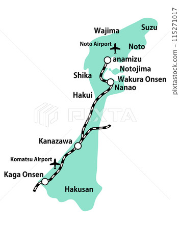 石川縣鐵路機場地圖插圖與英文地名_green 石川縣鐵路機場地圖插圖與英文地名_green 115271017