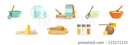 Baking Ingredients and Utensil at Kitchen Vector Set Baking Ingredients and Utensil at Kitchen Vector Set 115271135