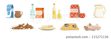 Baking Ingredients and Utensil at Kitchen Vector Set Baking Ingredients and Utensil at Kitchen Vector Set 115271136