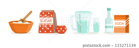 Baking Ingredients and Utensil at Kitchen Vector Set 115271139