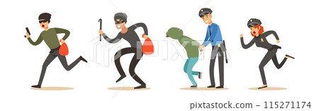 Man Criminals and Bandit Character Commit Crime Vector Set 115271174