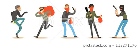 Man Criminals and Bandit Character Commit Crime Vector Set 115271176