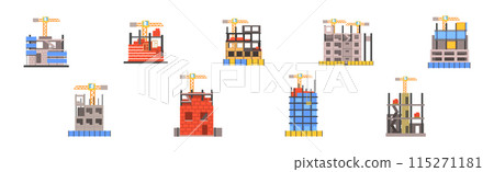 Frame of House as Construction Process of Building Vector Set Frame of House as Construction Process of Building Vector Set 115271181