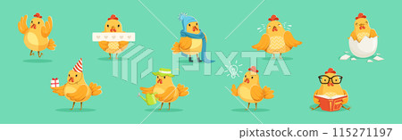 Funny Chicken Bird Engaged in Different Activity Vector Set 115271197