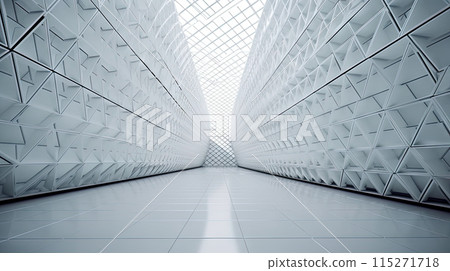 Interior of white industrial hangar or warehouse. Modern architecture industrial room. Generated AI. 115271718