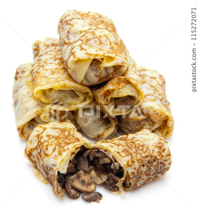 pancakes with fried mushrooms 115272071