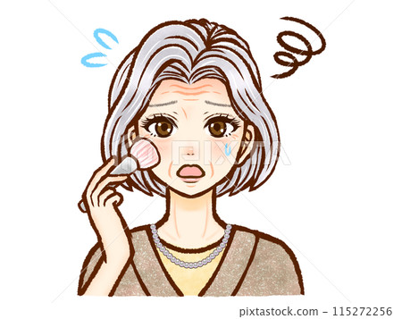 擔心化妝不好的老婦人插畫素材 115272256