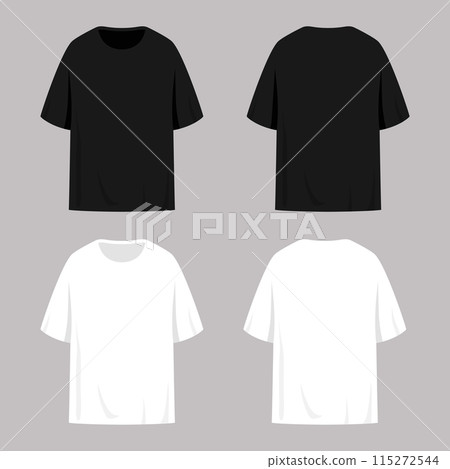 Blank black and white t shirts templates. Front and back view. Vector illustration Blank black and white t shirts templates. Front and back view. Vector illustration 115272544