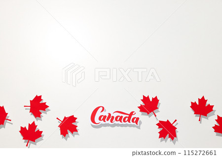 The word Canada with red maple leaves on a white background 115272661
