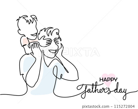 Happy Fathers Day holiday card. Son hug dad from back Happy Fathers Day holiday card. Son hug dad from back 115272804