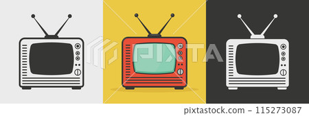 Vector Vintage TV Icon Set. Vintage TV Design Template. Retro TV Symbol for Web, Logo, App, UI etc. Vector Illustration 115273087