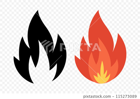Vector Fire Flame Icon Set. Campfire Sign, Design Template. Bonfire, Isolated, Front View. Vector Illustration 115273089