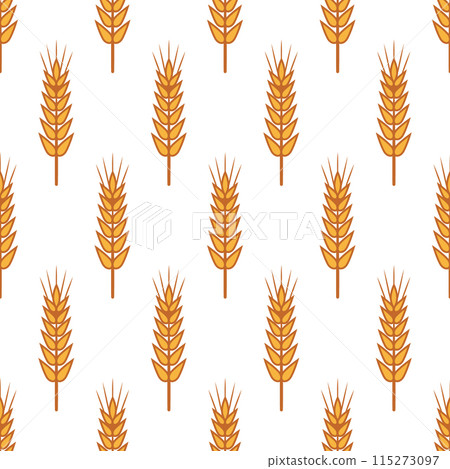 Vector Seamless Pattern with Agriculture Wheat, Cereal Ears. Organic Wheat, Rice Ears. Grain Ear Design Template for Bread, Beer Packaging, Farming, Organic Food Concept 115273097