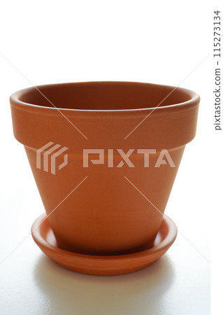 Terracotta flower pot with saucer on white background, mockup Terracotta flower pot with saucer on white background, mockup 115273134