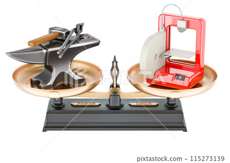 Choice of manual labor or modern technology, concept. 3D rendering 115273139
