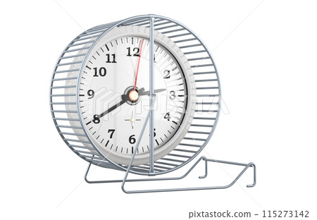 Hamster Wheel with wall clock, 3D rendering 115273142