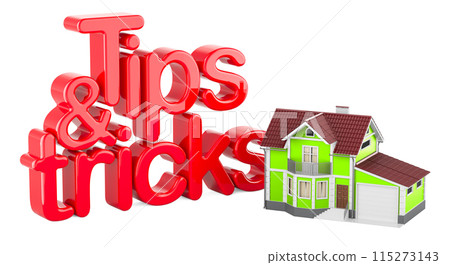 Household tips and tricks, colored inscription. 3D rendering 115273143