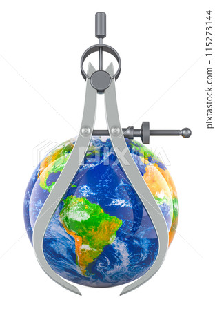 Outside Caliper with Earth Globe, 3D rendering 115273144
