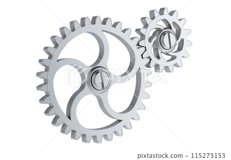 Two steel gearwheels. 3D rendering Two steel gearwheels. 3D rendering 115273153
