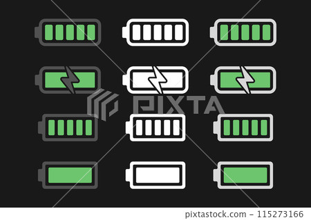 battery capacity charging icons set collection vector flat illustration battery capacity charging icons set collection vector flat illustration 115273166