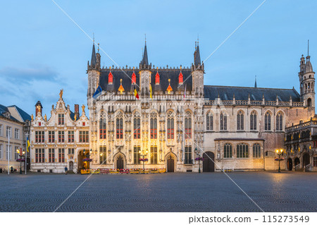 Burg Square with Bruges city hall and Basilica of the Holy Blood in Brugge, Belgium 115273549