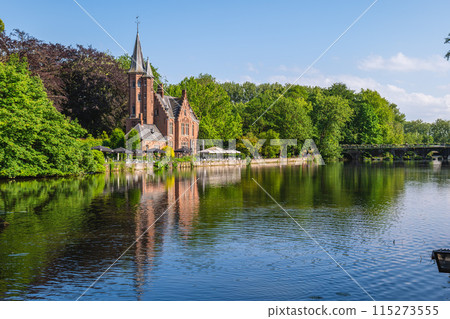 Scenery of Minnewater, the lake of love, located in Bruges, Belgium 115273555