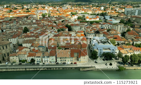 Aerial view of the Chopin embankment and the cityscape Romans-sur-Isere, France Aerial view of the Chopin embankment and the cityscape Romans-sur-Isere, France 115273921