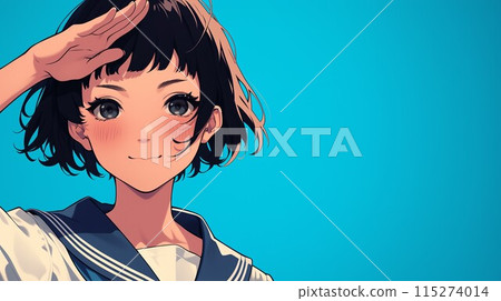 女孩敬禮-插圖素材 [115274014] - PIXTA圖庫
