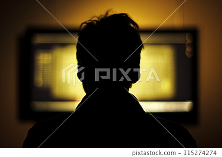 Silhouette of a person in front of a computer screen 115274274
