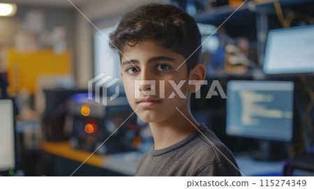 The middle eastern male teenager studying and learning about technology. AIG43. 115274349