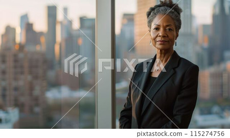 The close up african american chief executive officer working in office. AIG43. 115274756